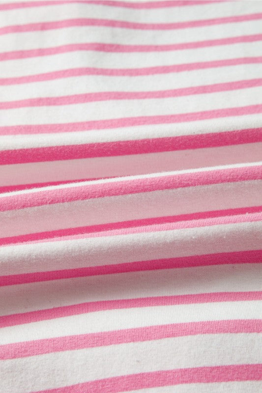 Stripe Half Placket High Low Short Sleeve Top - Snag N' Style