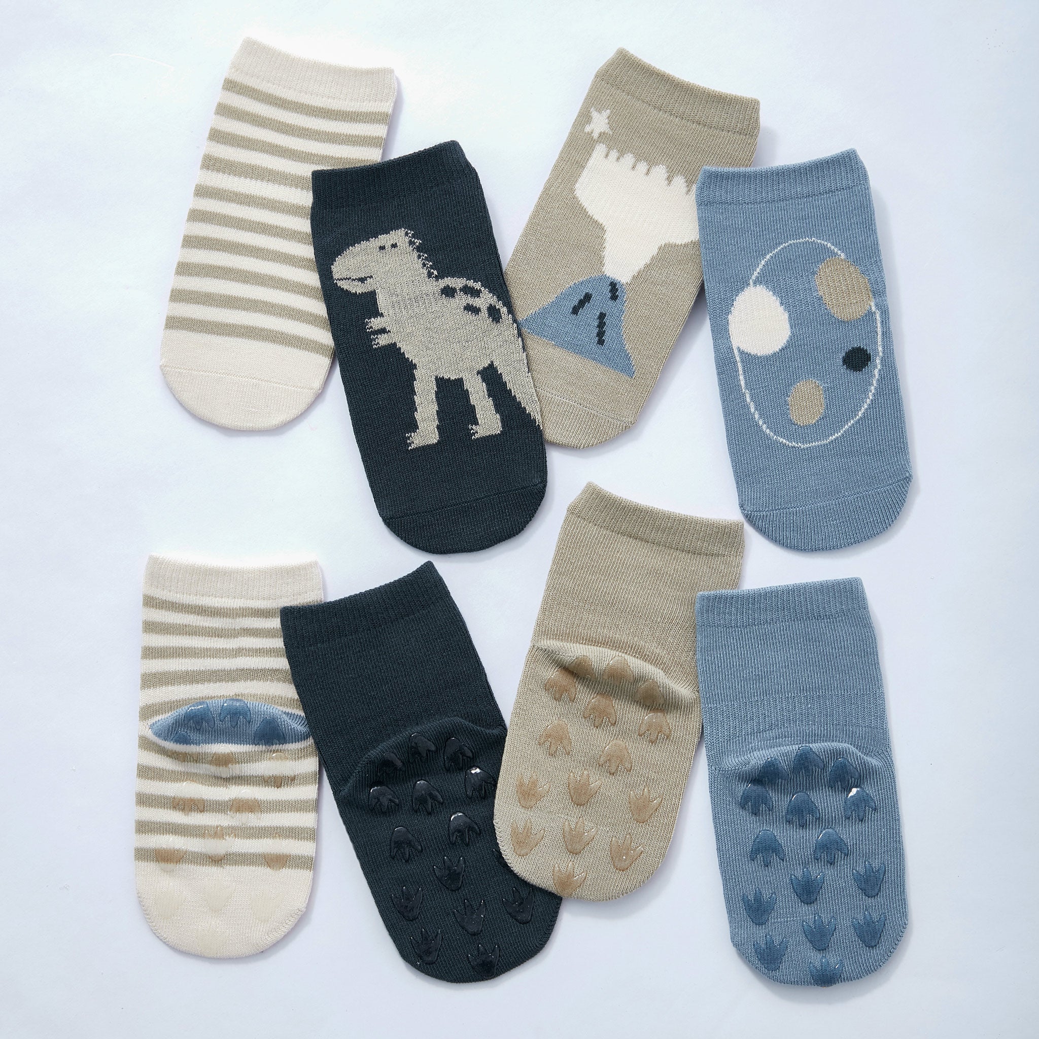 New- Dinosaur- Organic- 4 Pairs of Stay-On Baby & Toddler Non-Slip Socks - Snag N' Style