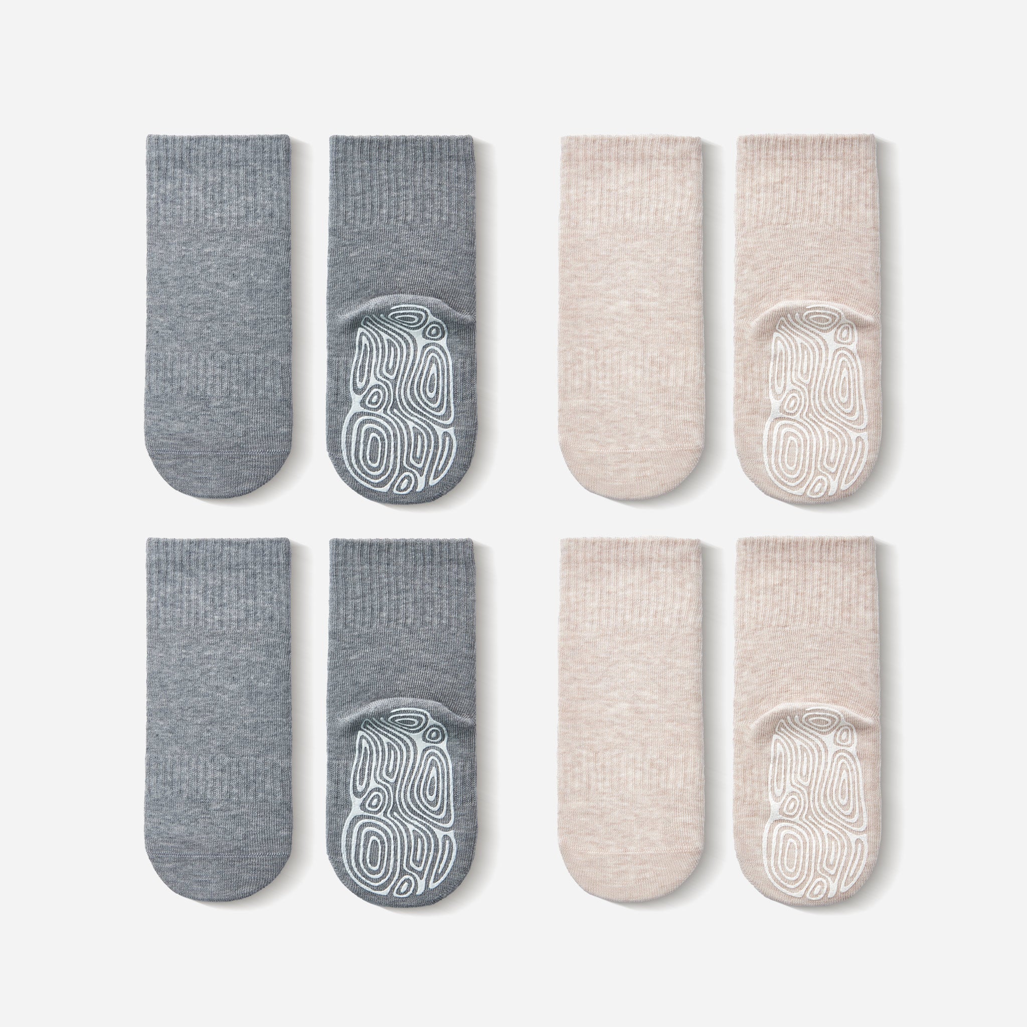 New- Organic Cotton Socks- Beige & Grey- 4 Pairs of Stay-On Baby & Toddler Non-Slip Socks - Snag N' Style