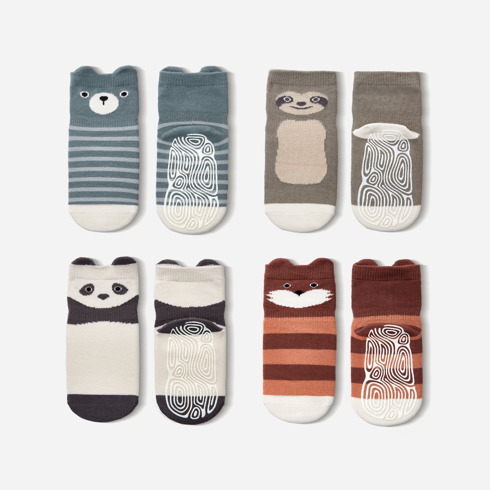 New- Critter Crew II- Organic- 4 Pairs of Stay-On Baby & Toddler Non-Slip Socks - Snag N' Style