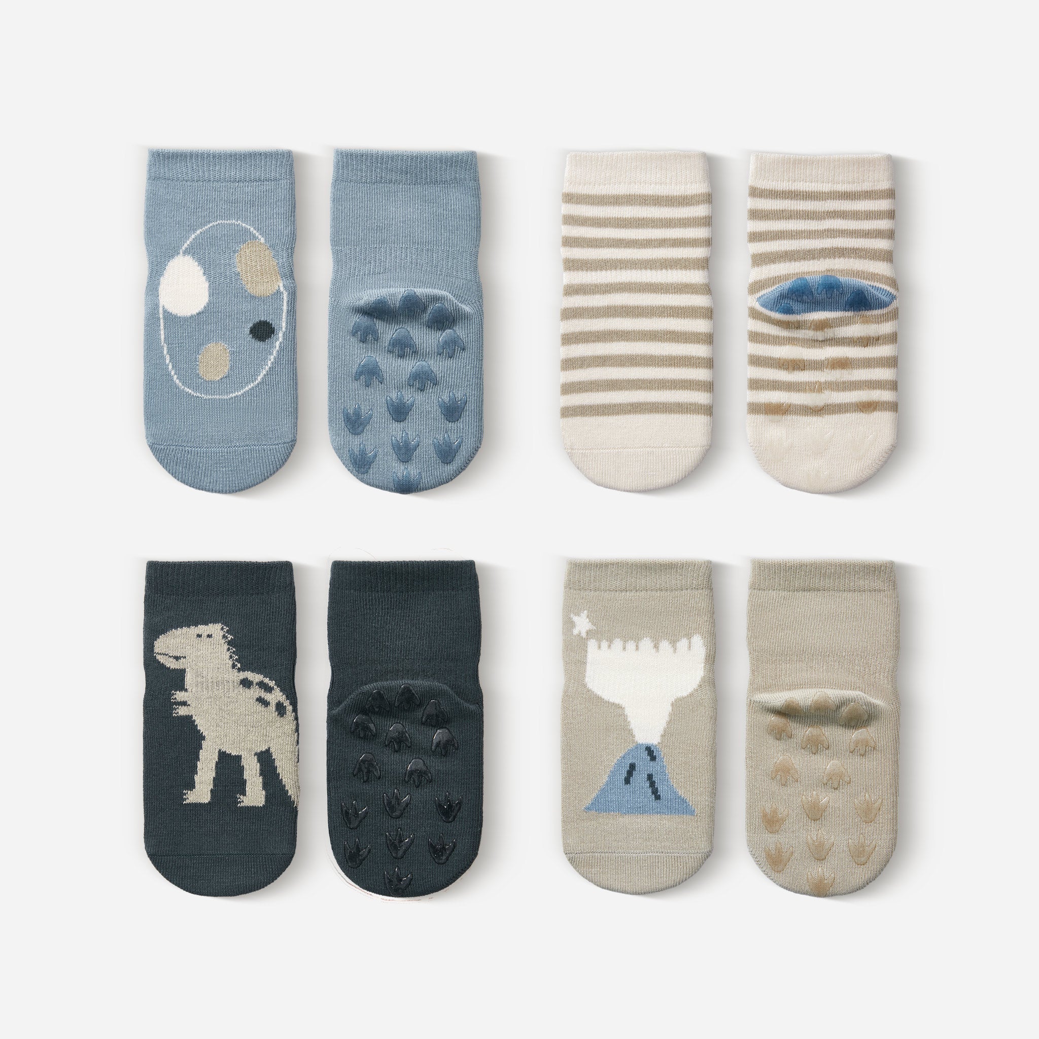 New- Dinosaur- Organic- 4 Pairs of Stay-On Baby & Toddler Non-Slip Socks - Snag N' Style