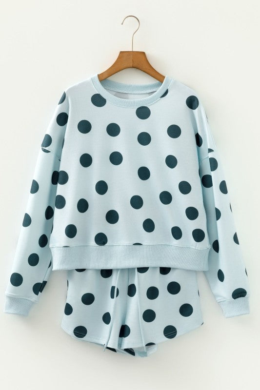 Polka Dot Pullover and Drawstring Shorts Set - Snag N' Style