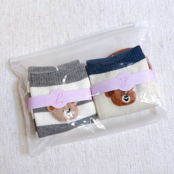 Hehe Bear Socks Set Of 2 - Snag N' Style