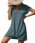 Cupshe Womens Waffle Knit Short Sleeve Hem Twist Mini Cover-up - Snag N' Style