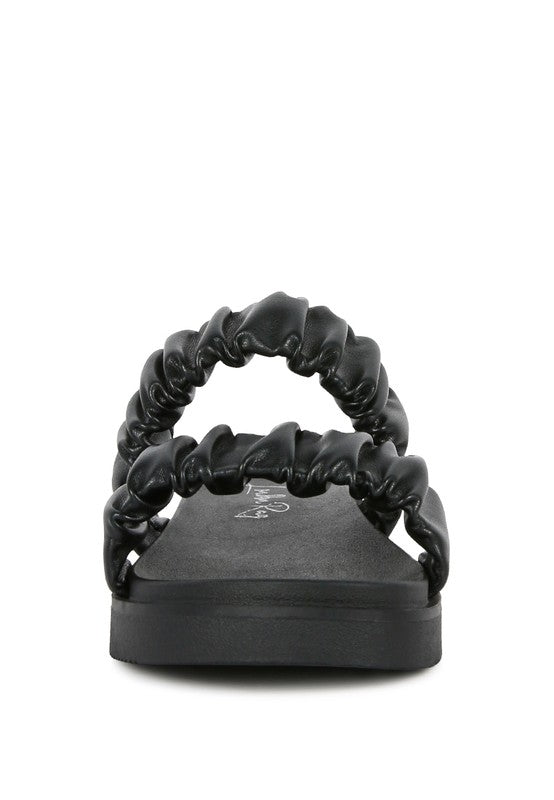 FAUX LEATHER RUCHED STRAP PLATFORM SANDALS - Snag N' Style