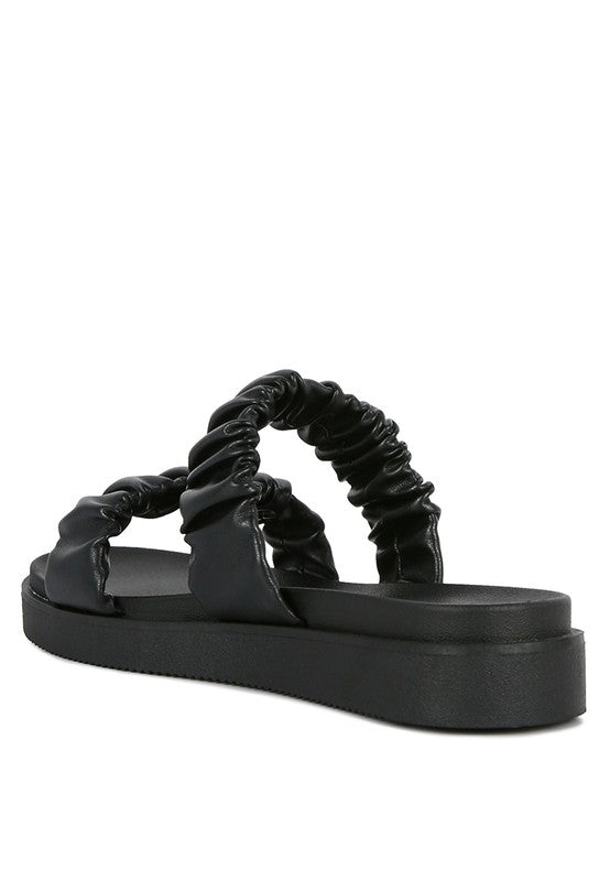 FAUX LEATHER RUCHED STRAP PLATFORM SANDALS - Snag N' Style