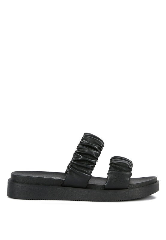 FAUX LEATHER RUCHED STRAP PLATFORM SANDALS - Snag N' Style