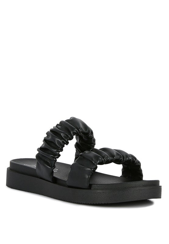 FAUX LEATHER RUCHED STRAP PLATFORM SANDALS - Snag N' Style
