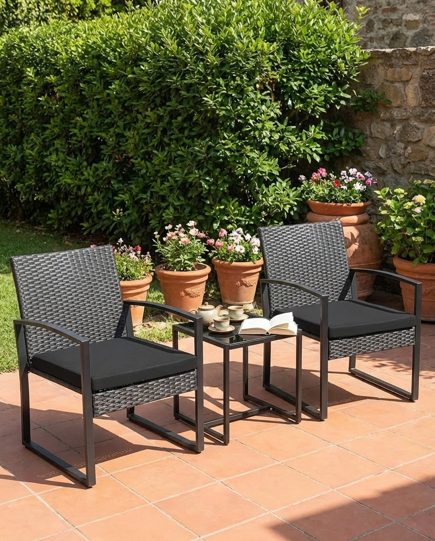 3-Piece Outdoor Patio Furniture Set – Wicker Chairs + Bar Table with Cushions - Snag N' Style