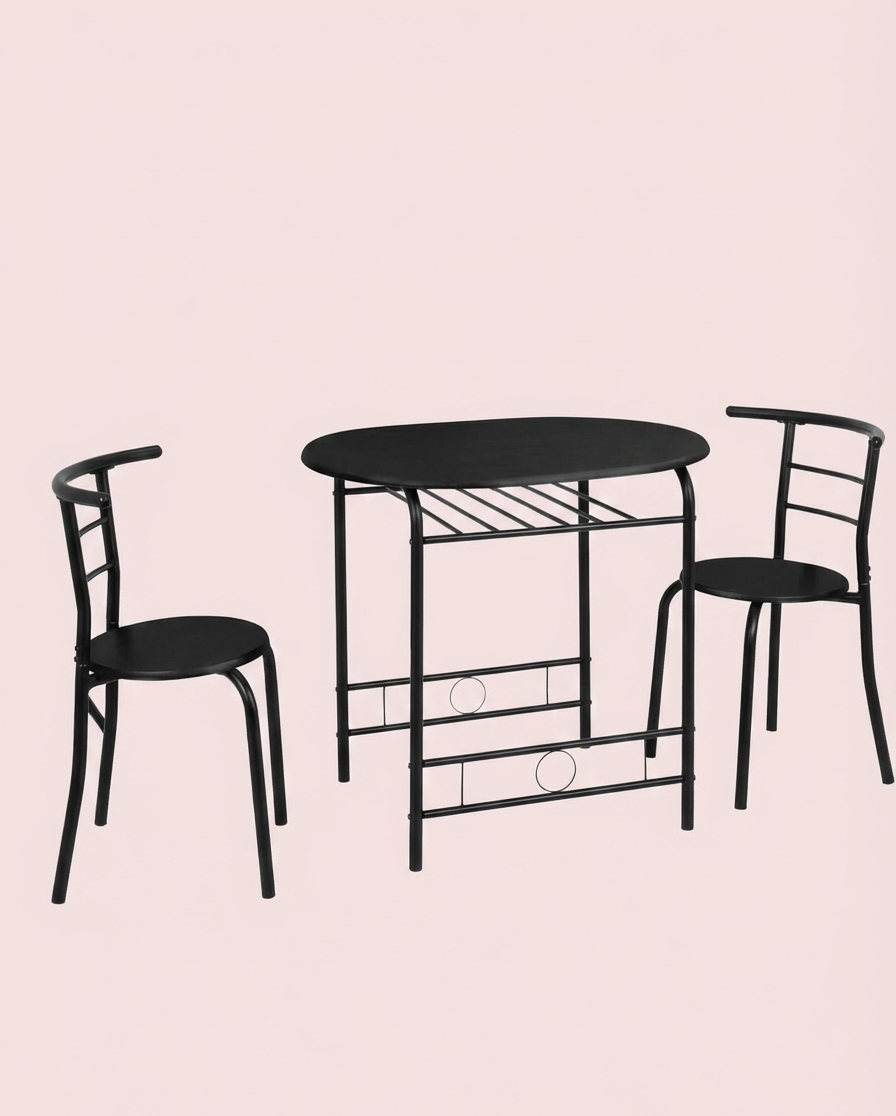 3-Piece Dining Set for 2 – Minimalist Wooden Table + 2 Metal Frame Chairs - Snag N' Style