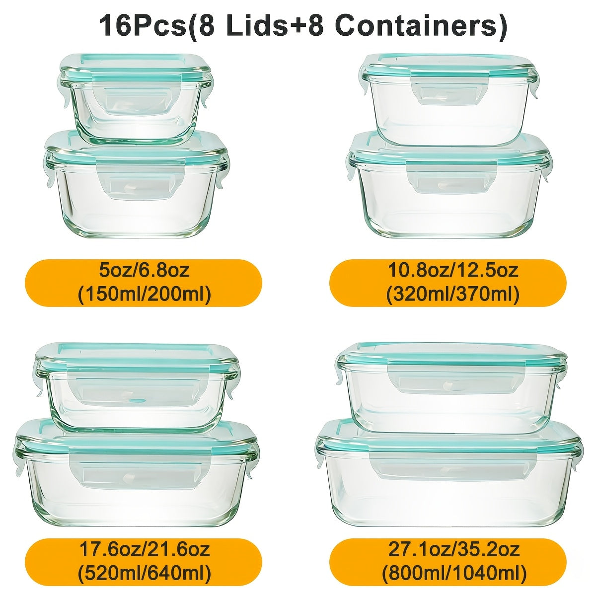16-Piece Glass Food Storage Containers with Lids – Durable Set - Snag N' Style
