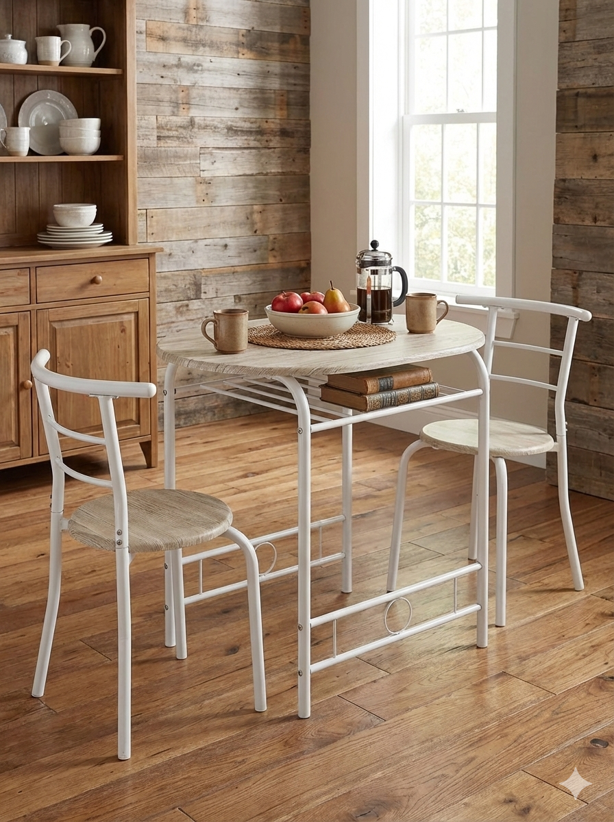 3-Piece Dining Set for 2 – Minimalist Wooden Table + 2 Metal Frame Chairs - Snag N' Style