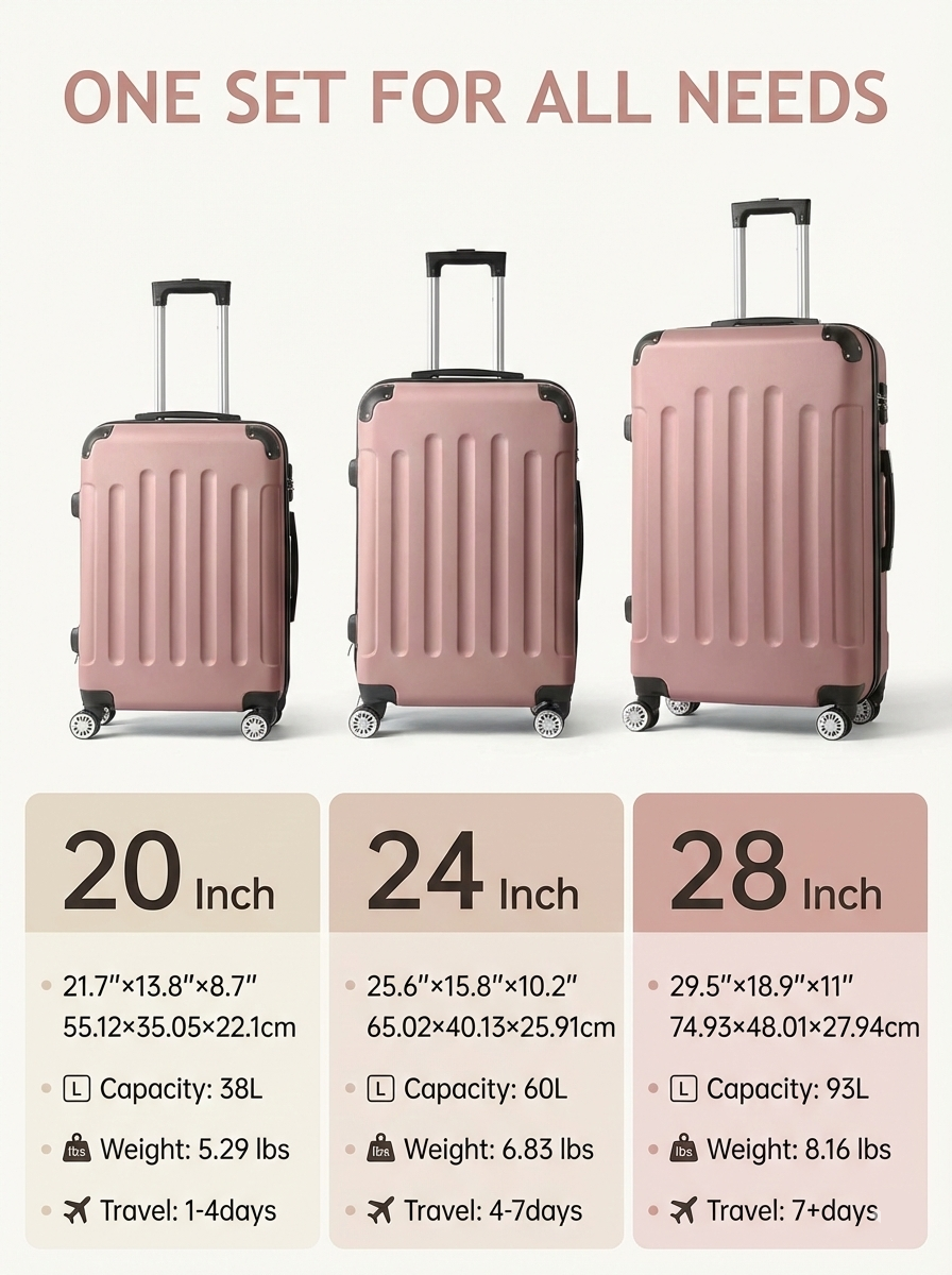 Multi Color - 3PCs Luggage Set 20/24/28 Inch Hard Shell Spinner with TSA Lock - Snag N' Style