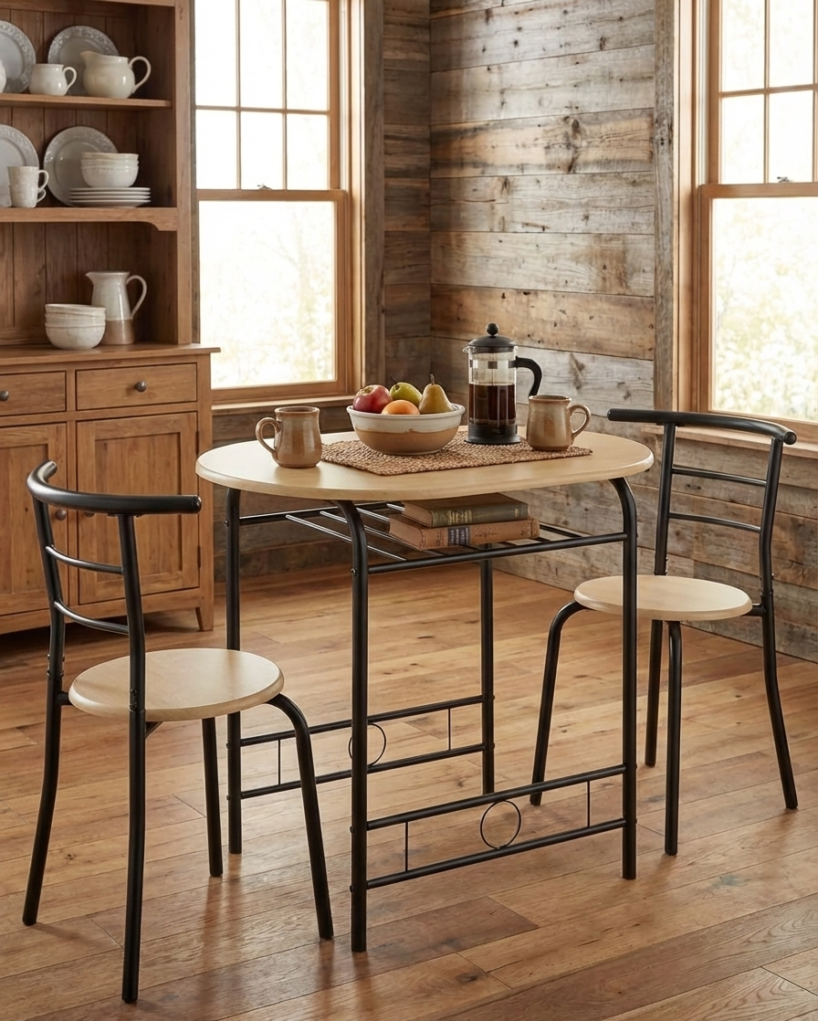 3-Piece Dining Set for 2 – Minimalist Wooden Table + 2 Metal Frame Chairs - Snag N' Style