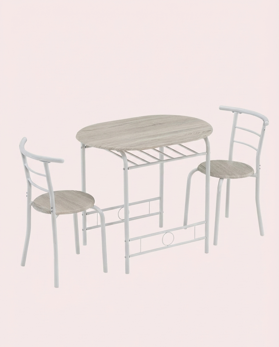 3-Piece Dining Set for 2 – Minimalist Wooden Table + 2 Metal Frame Chairs - Snag N' Style