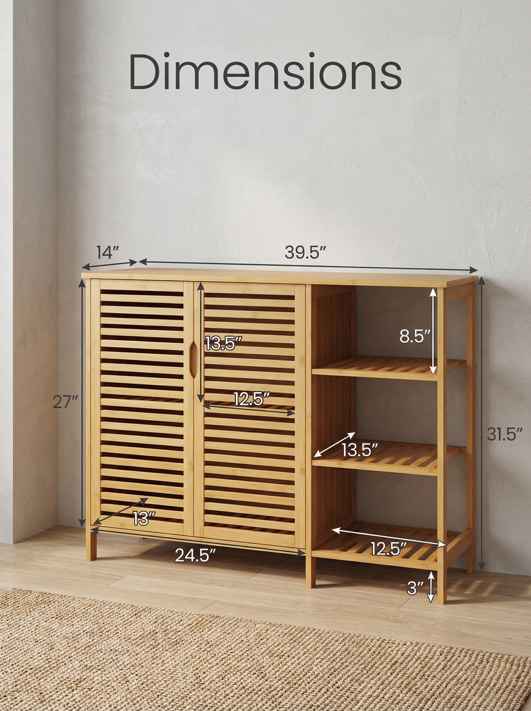 Bamboo 4 Tier Floor Cabinet with Doors, Freestanding Storage - Snag N' Style