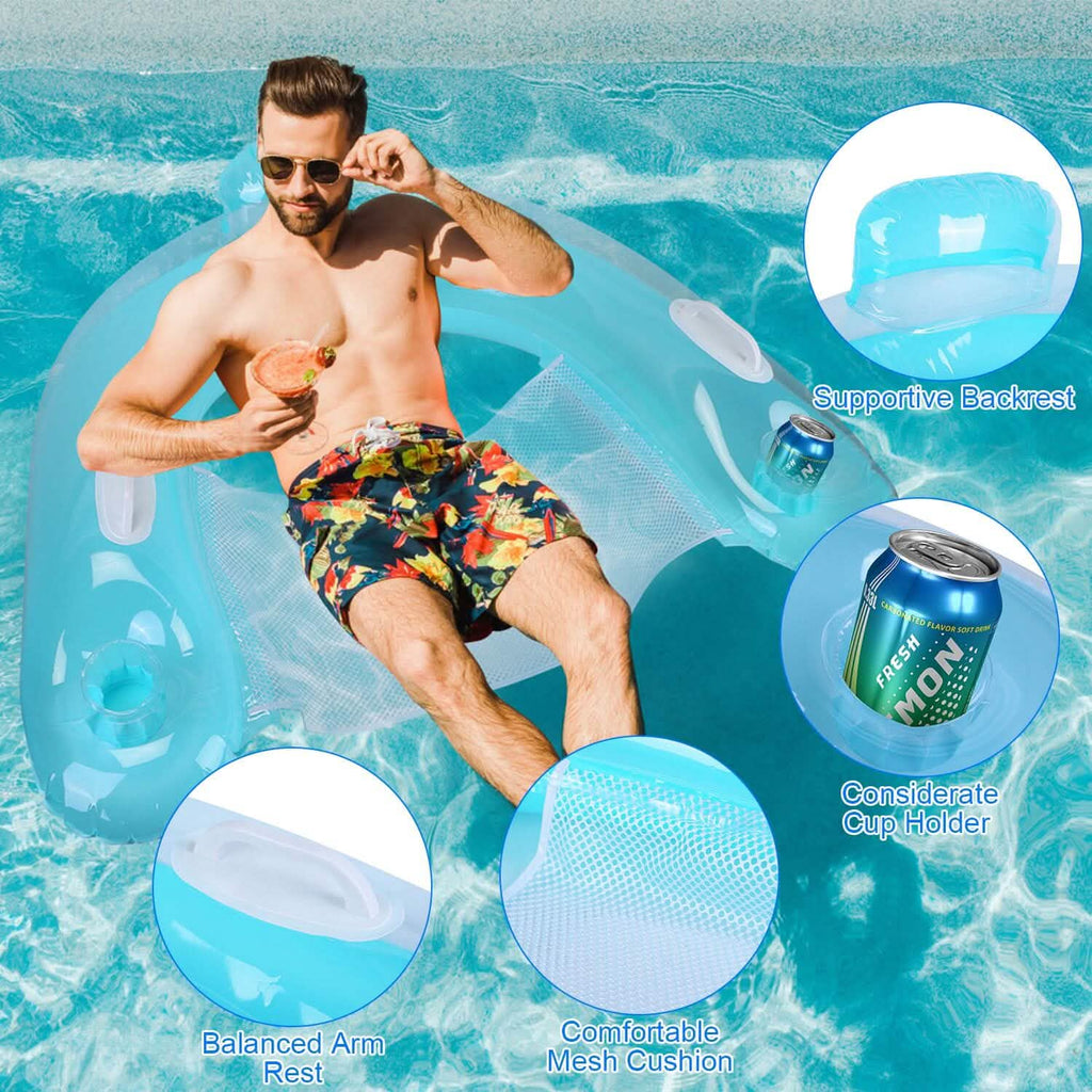 2-Pack: Inflatable Float Pool Chair with Cup Holder Arm Rest - Snag N' Style