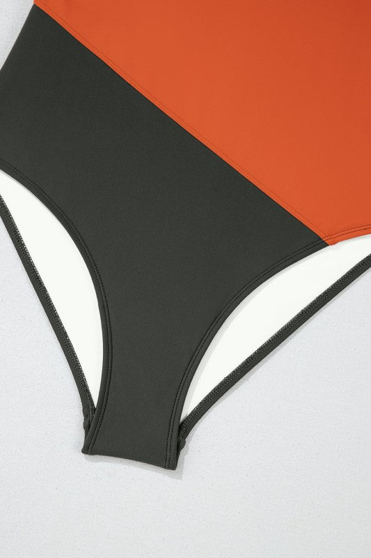 Colorblock Padded Square Neck One Piece Swimsuit - Snag N' Style