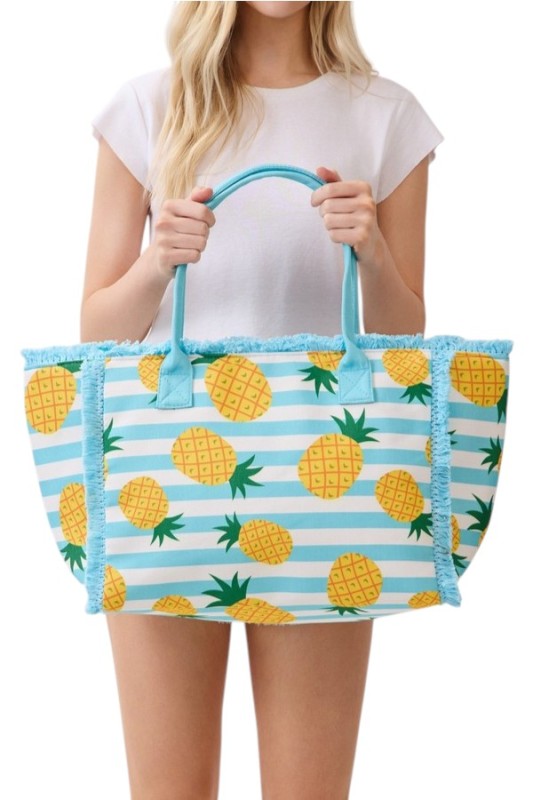 Pineapple Stripe Fringe Tote Bag - Snag N' Style