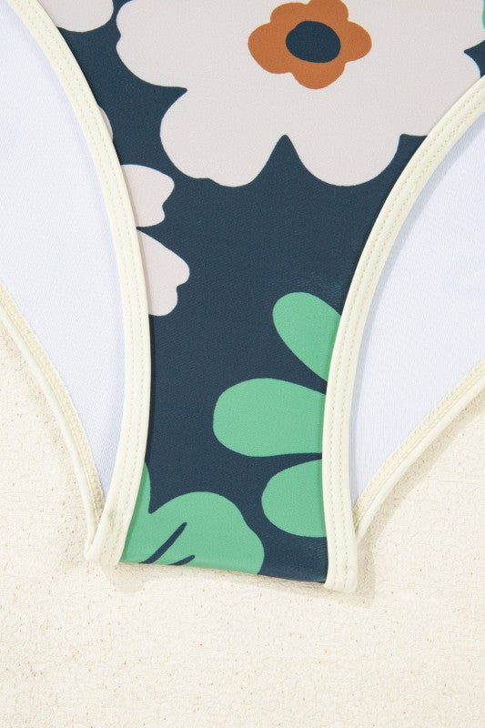 Flower Zip-Up Racerback & High Waist Bikini Set - Snag N' Style