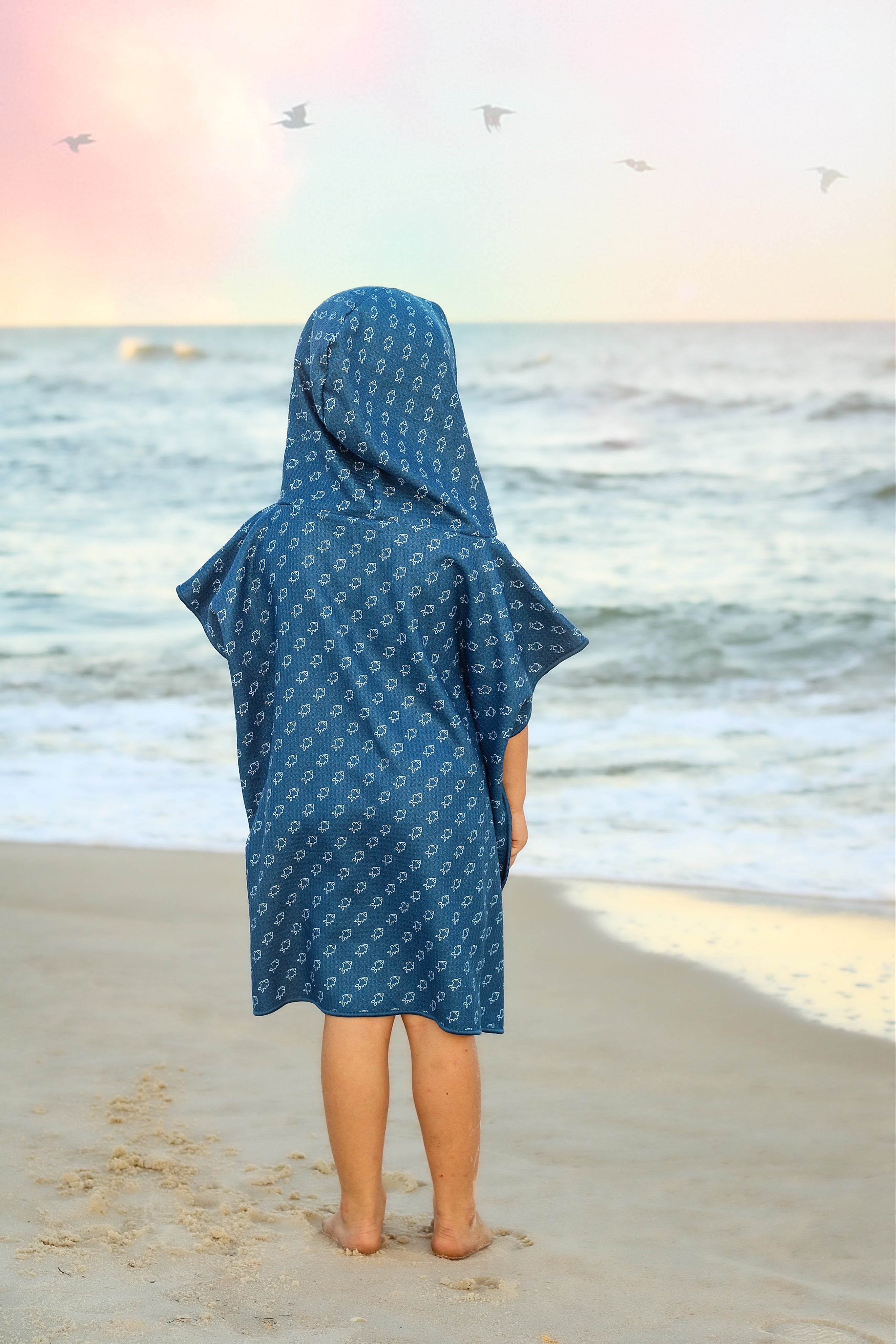 Microfiber blue fish waffle wearable towel - Snag N' Style