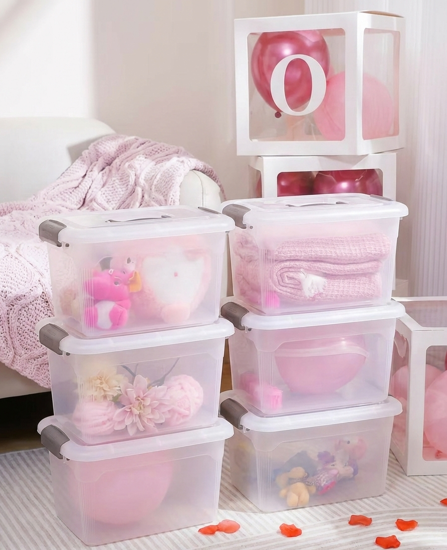 6PCS 8.5 Qt Clear Plastic Storage Boxes Stackable w Lock Lid & Handle - Snag N' Style