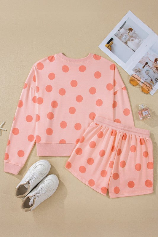 Polka Dot Pullover and Drawstring Shorts Set - Snag N' Style