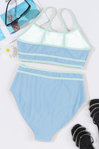 Ribbed Contrast Trim Spaghetti Strap Bikini Set - Snag N' Style