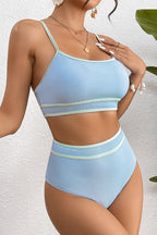 Ribbed Contrast Trim Spaghetti Strap Bikini Set - Snag N' Style