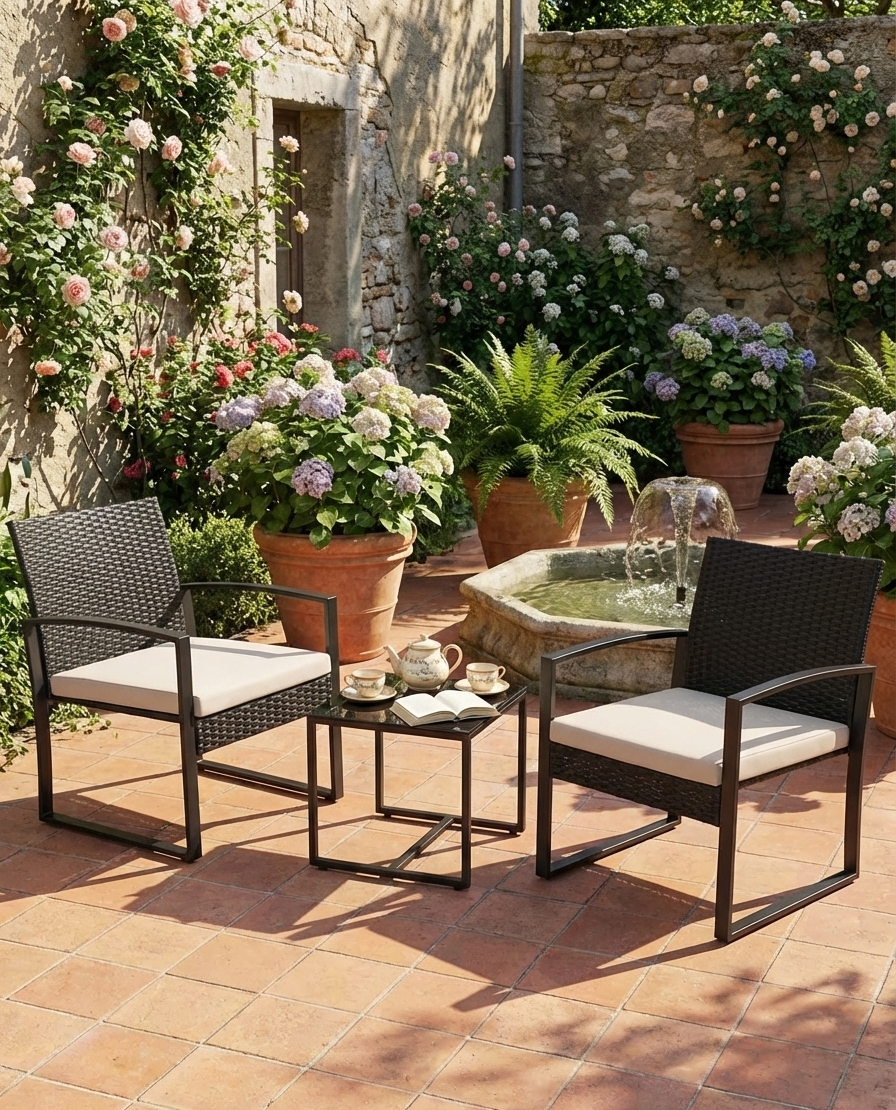 3-Piece Outdoor Patio Furniture Set – Wicker Chairs + Bar Table with Cushions - Snag N' Style