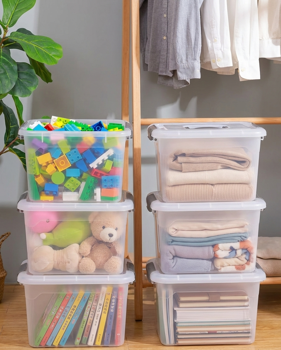 6PCS 8.5 Qt Clear Plastic Storage Boxes Stackable w Lock Lid & Handle - Snag N' Style