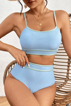 Ribbed Contrast Trim Spaghetti Strap Bikini Set - Snag N' Style