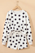 Polka Dot Pullover and Drawstring Shorts Set - Snag N' Style