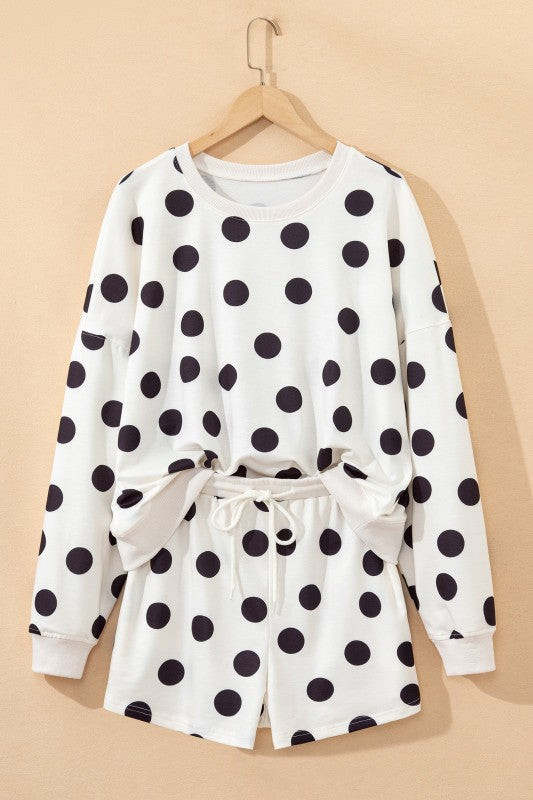 Polka Dot Pullover and Drawstring Shorts Set - Snag N' Style