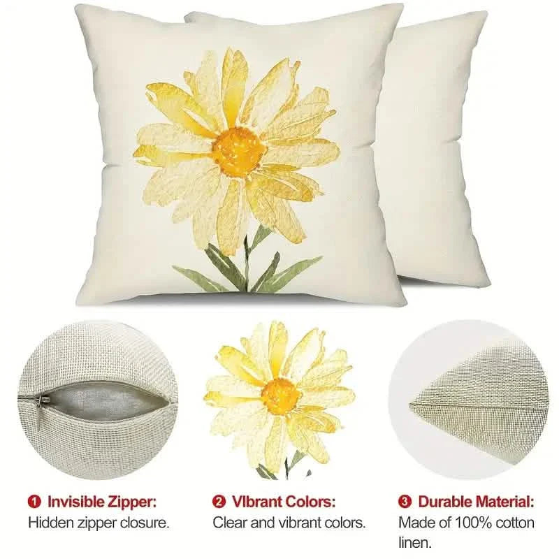 4-Pieces: Summer Flowers Printed Throw Pillow Cover Cushion Pillow Case - Snag N' Style