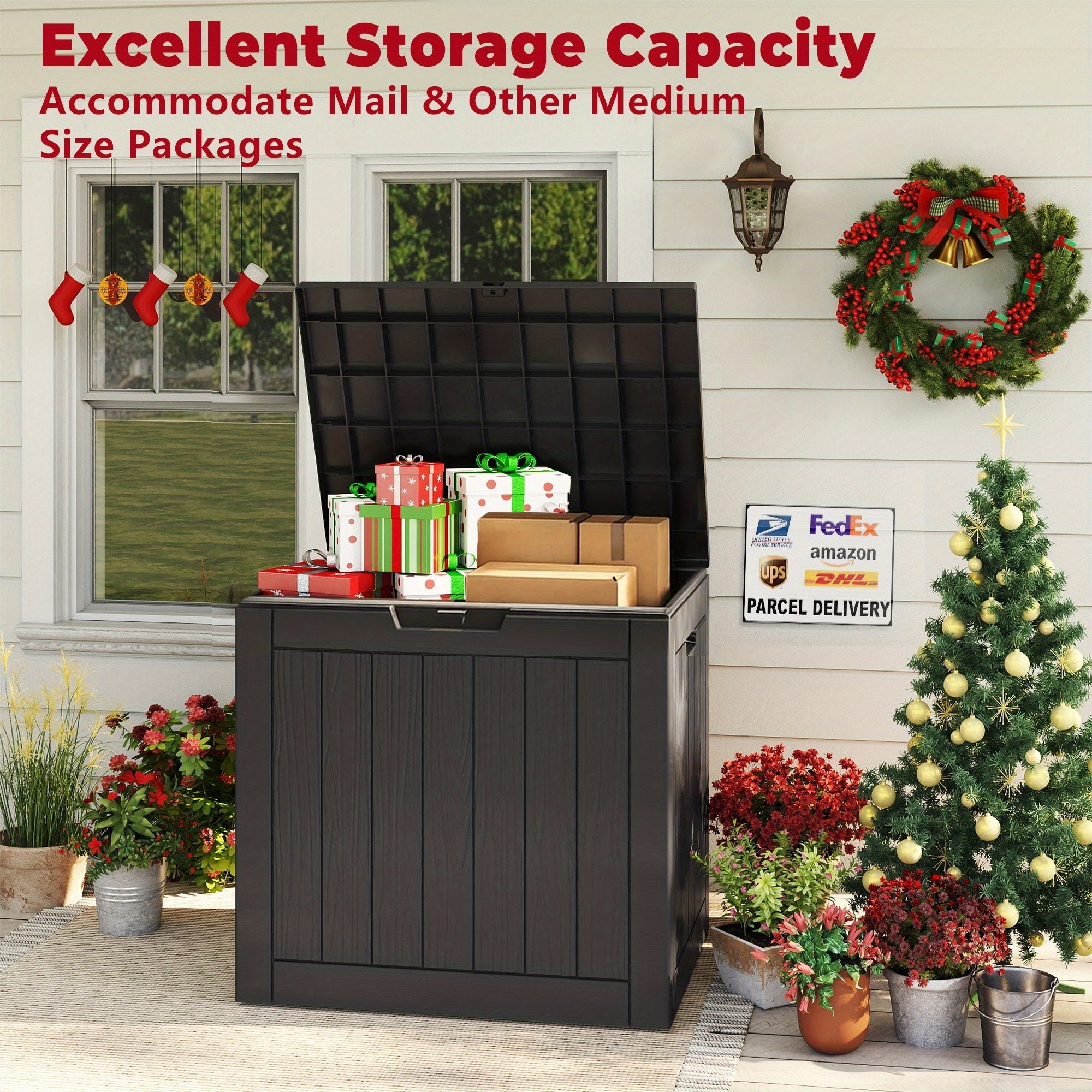 35 Gallon Outdoor Resin Storage Box – Black/Wood Grain - Snag N' Style