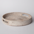 404 Round Rattan Tray — Decorative White Woven Tray for Coffee Table & Home - Snag N' Style
