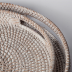 404 Round Rattan Tray — Decorative White Woven Tray for Coffee Table & Home - Snag N' Style