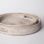 404 Round Rattan Tray — Decorative White Woven Tray for Coffee Table & Home - Snag N' Style