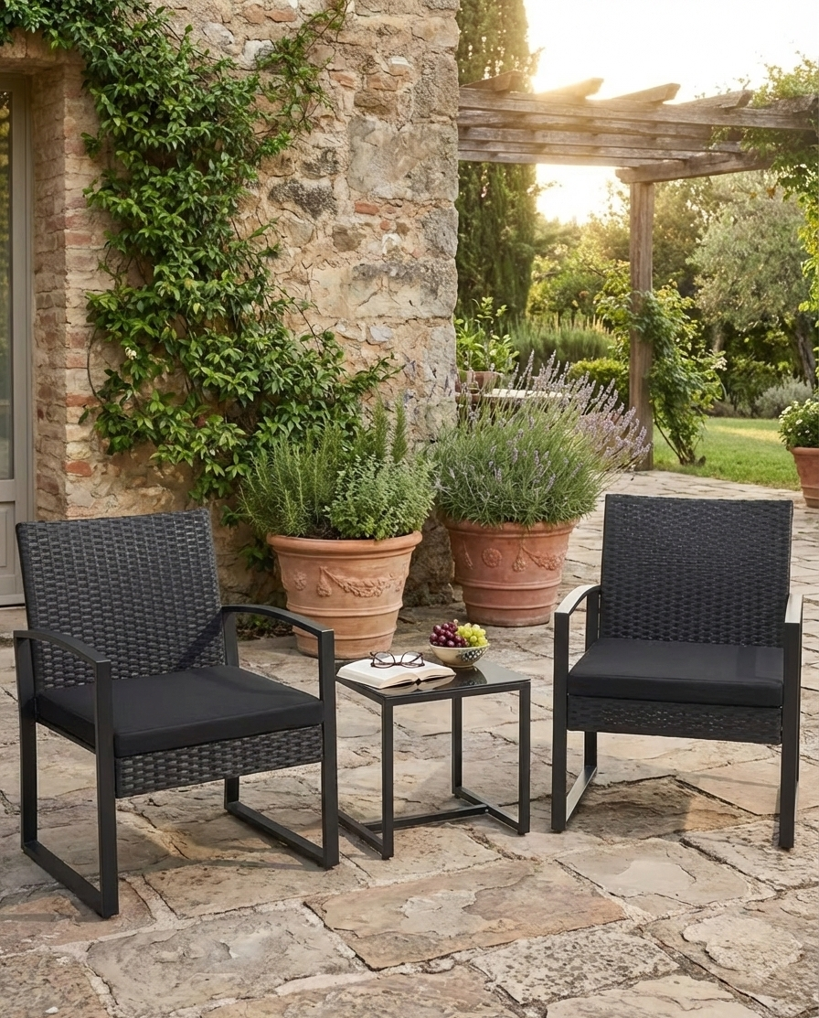 3-Piece Outdoor Patio Furniture Set – Wicker Chairs + Bar Table with Cushions - Snag N' Style