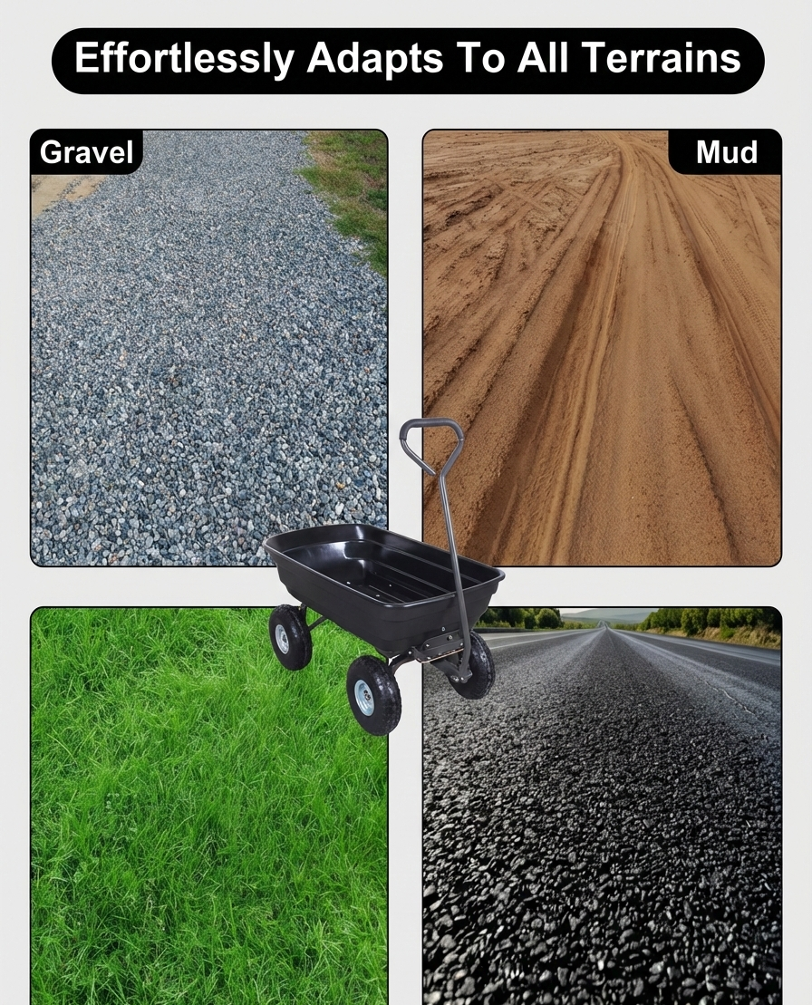 Heavy Duty Poly Garden Dump Cart – 600 lb Capacity, 10" Pneumatic Tires - Snag N' Style