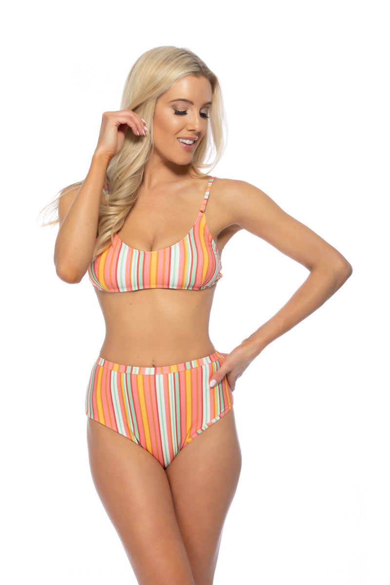 COLORFUL STRIPE HIGH WAIST BIKINI SET - Snag N' Style