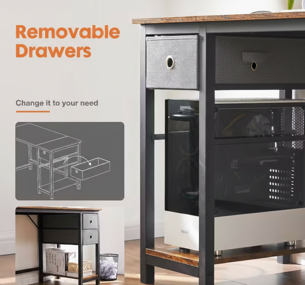 40/47 Inch Computer Desk with Fabric Storage Drawers, Modern Home Office Table - Snag N' Style