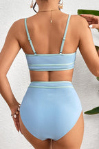 Ribbed Contrast Trim Spaghetti Strap Bikini Set - Snag N' Style