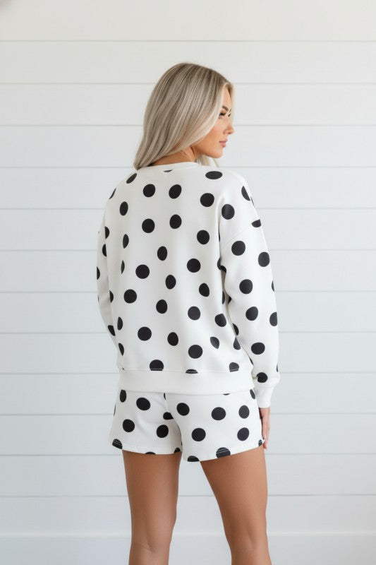 Polka Dot Pullover and Drawstring Shorts Set - Snag N' Style