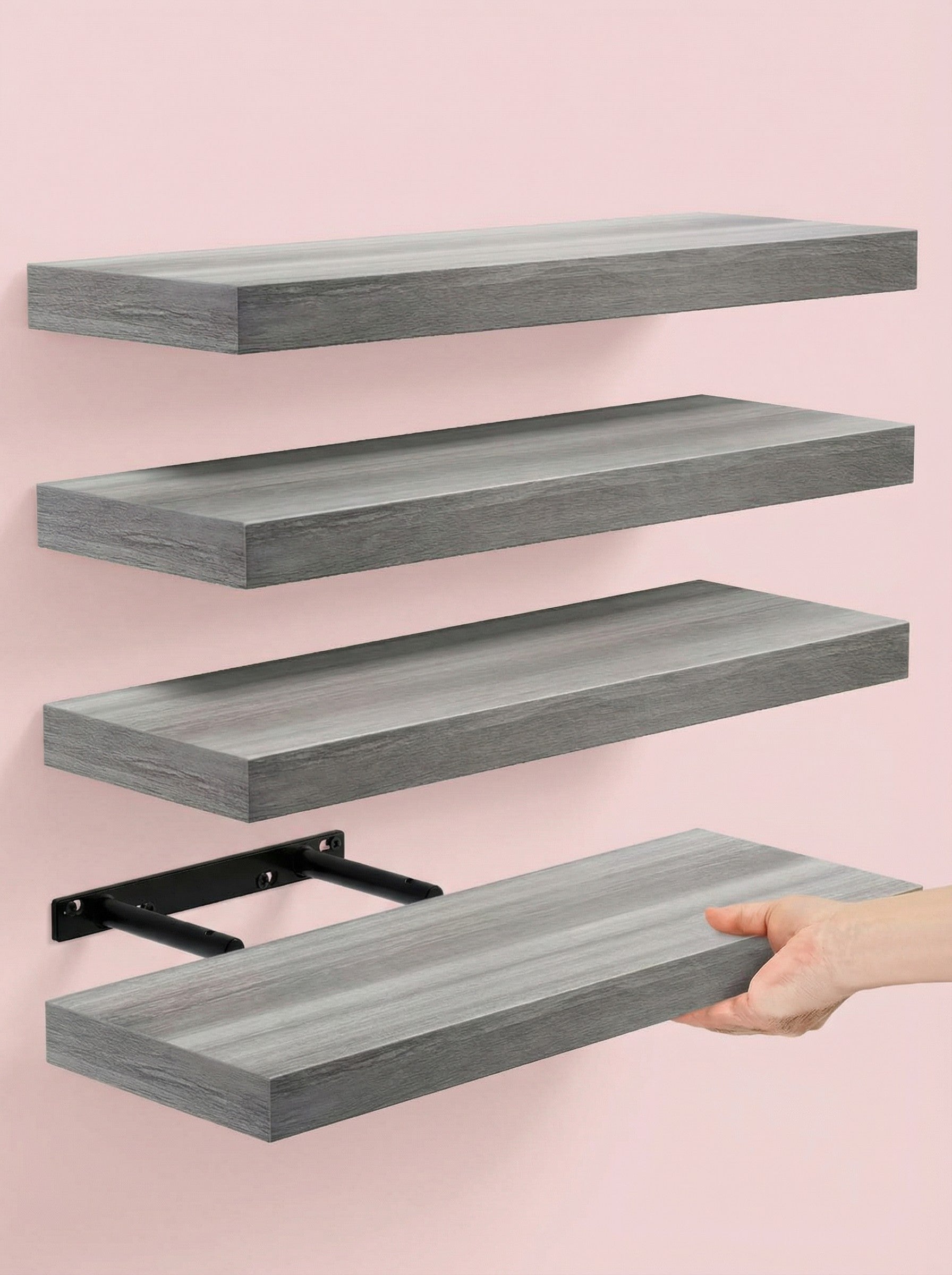 Floating Shelves Set of 4 – 15.8" Wall Shelves with Invisible Brackets - Snag N' Style