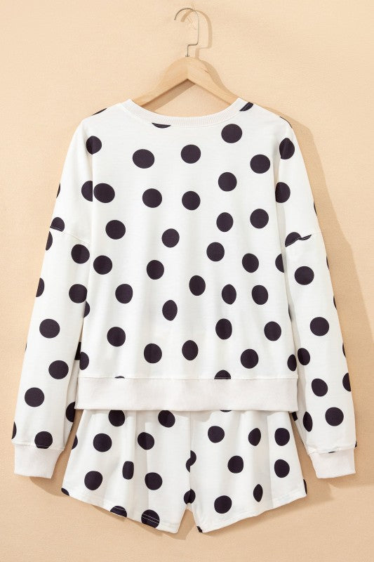Polka Dot Pullover and Drawstring Shorts Set - Snag N' Style