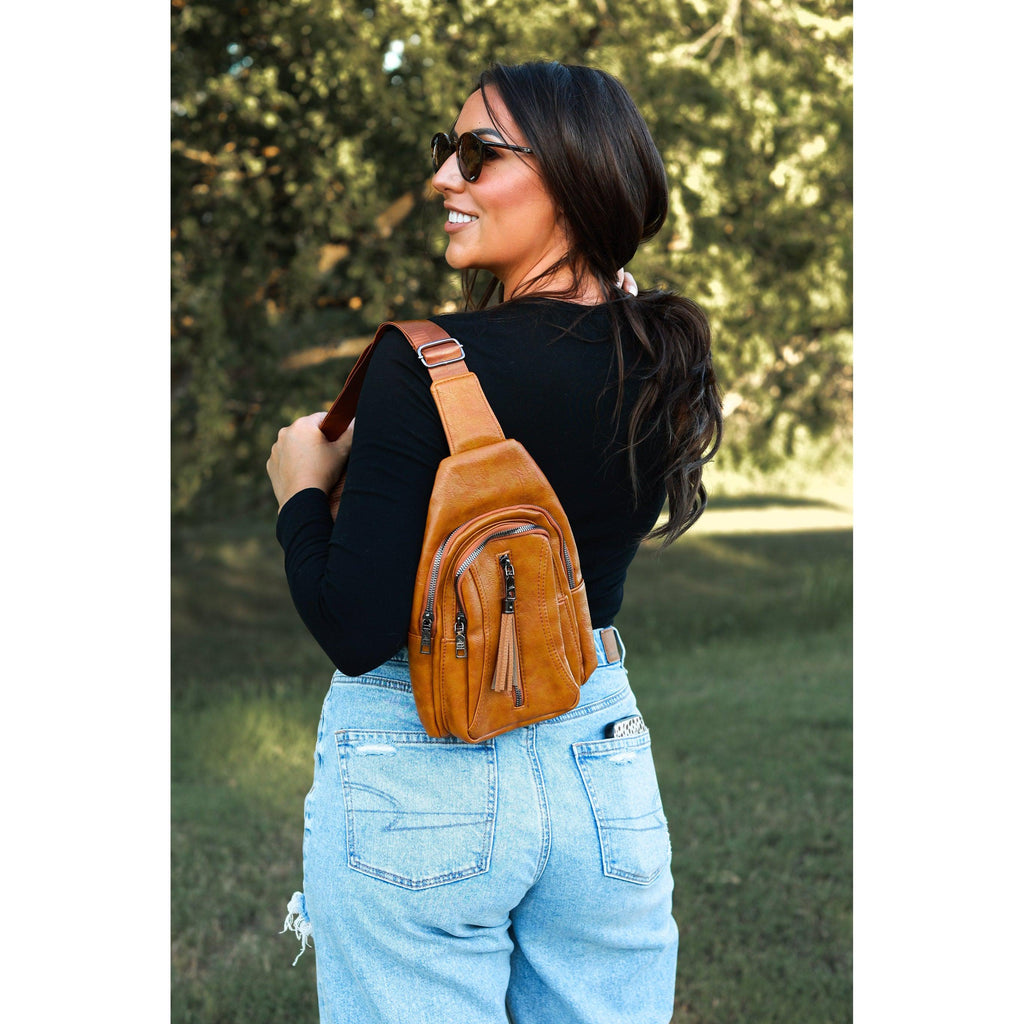 The Mindy - Camel  Vintage Tassel Sling Bag - Snag N' Style