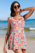 Floral Ricrac Trim Spaghetti Strap Swim Dress - Snag N' Style