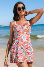 Floral Ricrac Trim Spaghetti Strap Swim Dress - Snag N' Style